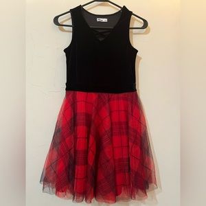 Girl’s Size Large Epic Threads Black Velvet and Red Plaid Tulle Formal Dress